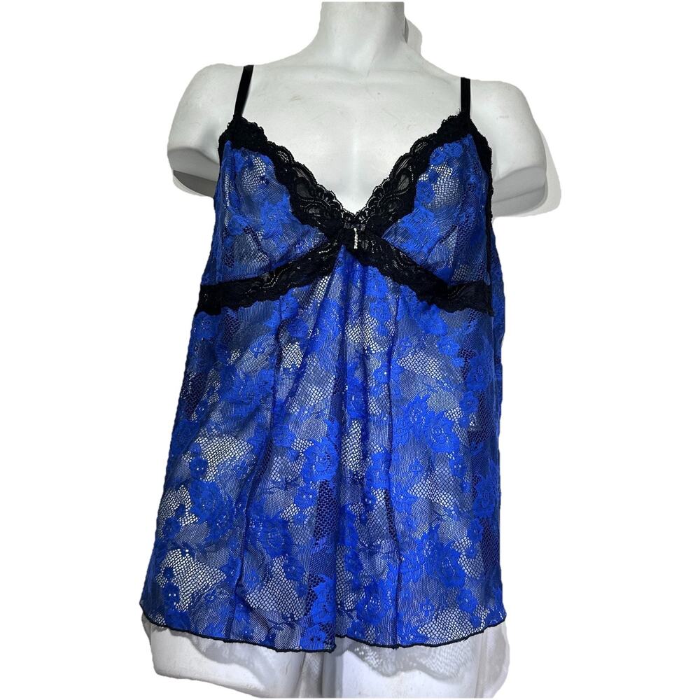 Intimate Attitude Vintage Blue Lace Sheer Cami Tank Top Women’s Plus Size 2X